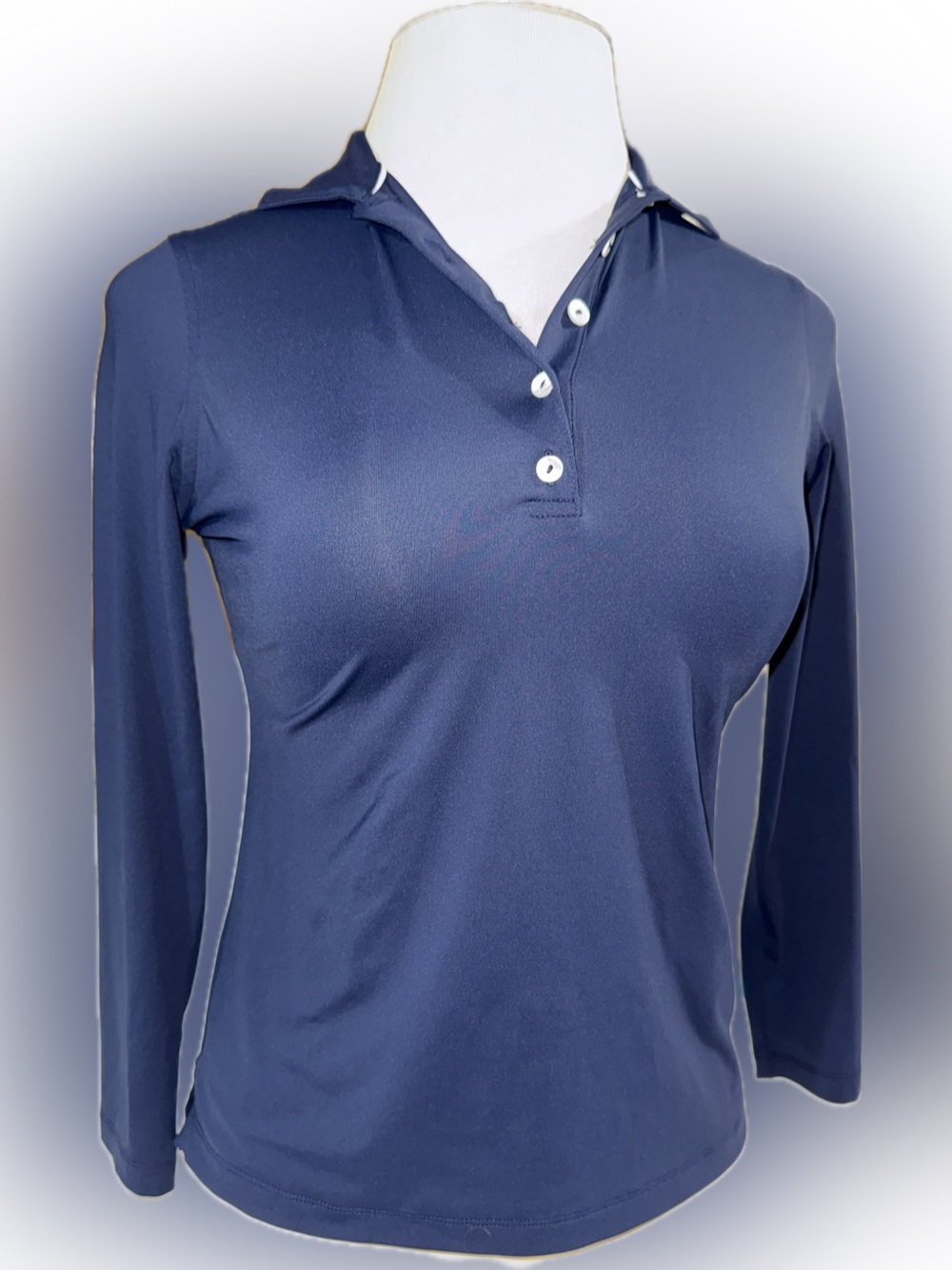 Women’s Peter Millar Navy Long-Sleeve Polo Shirt UPF 50+ Sun Protection size SM